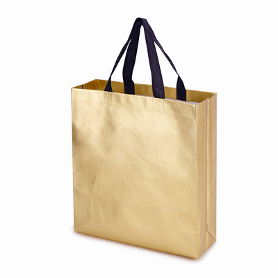 Reusable Waterproof Golden Non-Woven Shopping Tote Grocery Bag Glossy Foldable Gift Bag for Birthday Wedding Party Manufacturer