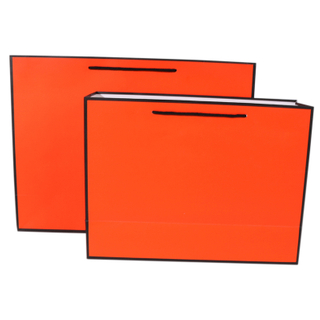 Foldable Cheap Aqueous Coating Bulk Shopping Orange Paper Bag with Black Line Rope Handle Manufacturer Wholesale