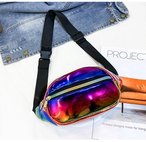  Shiny foil Holographic PU Waist Bags Waterproof Festival Party Travel Rave Hiking Outdoor Activities Fanny Pack Manufacturer