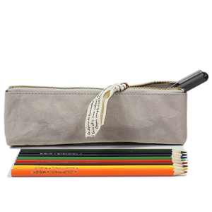 Washable Kraft Paper Simple Pencil Case Bag Pouch Durable with Brass Zipper Match Color Design 