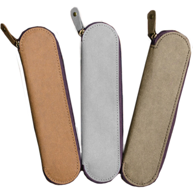 Eco-friendly Washable Kraft Paper Stationery Cute Pencil Case with Zipper Closure Simple Pencil Pouch for School 