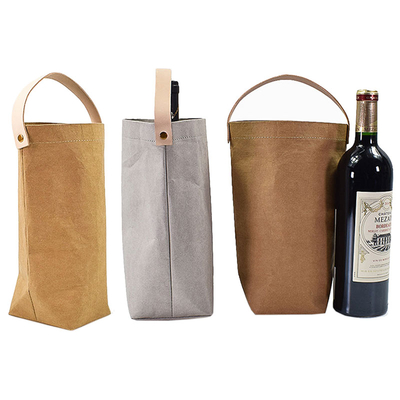 Washable Kraft Paper Bags Liquor Bags With PU Leather Wine Bag Bottle Gift Bags for Wedding Birthday Party Favors 