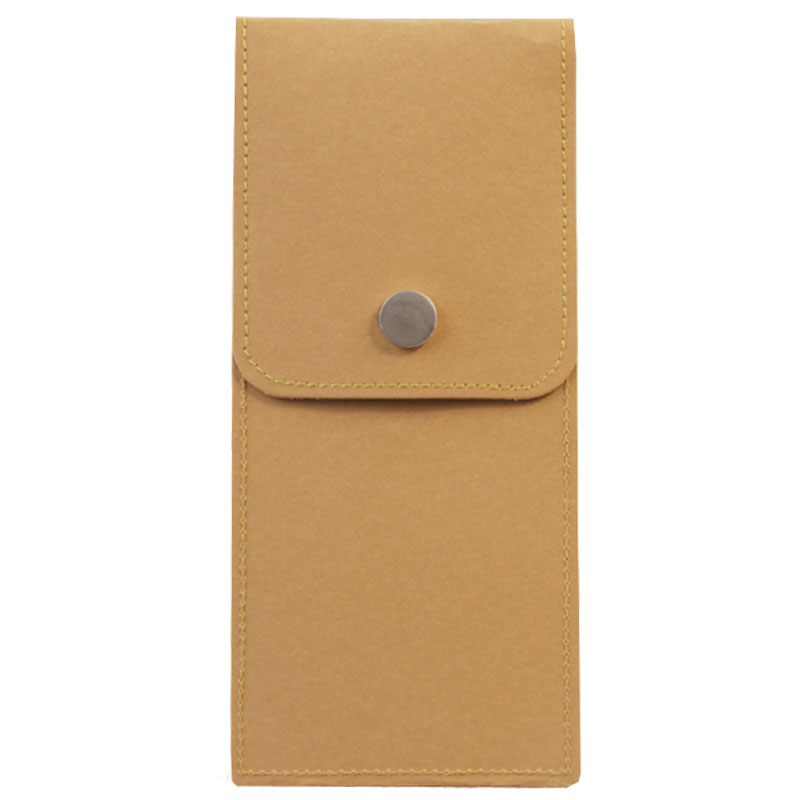 Washable Kraft Paper pen Holder Sleeve Flip Cover with Press Buttons Pencil Pouch Stationery Case 