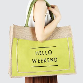 Eco-friendly Large Capacity Jute Tote Bags with Button Closure Shoulder Shopping Bags Handbags Good for Grocery Picnic Travel 