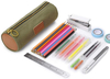  Canvas Simple Pencil Case Bag Pouch Durable with Brass Zipper Match Color Design-Green 