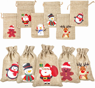 Christmas Jute Gift Bags with Drawstring Good for Xmas Party Wedding Supplies Manufacturer 
