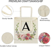 Reusable Eco - Friendly Personalized Floral Initial Canvas Tote Bags for Women Girls Grocery Shopping Bags Gift Bags 
