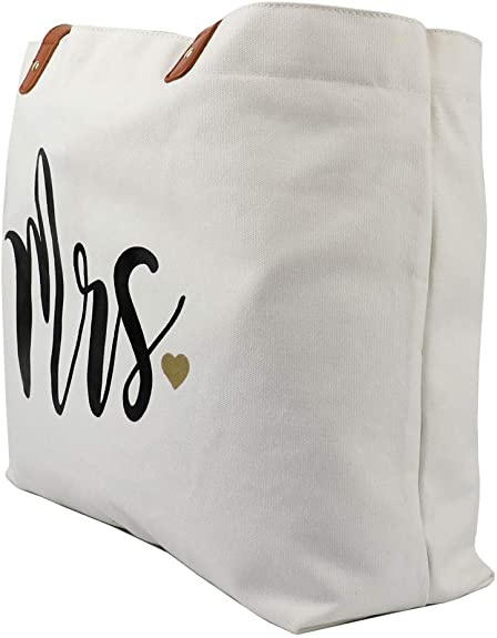 White Canvas Tote Bag with Makeup Bag Gifts for Engagement / Bridal Shower / Bachelorette / Wedding Party 