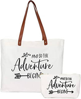 White Canvas Tote Bag with Makeup Bag Gifts for Engagement / Bridal Shower / Bachelorette / Wedding Party 