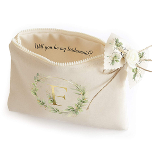 Reusable Eco Friendly Cute Makeup Canvas Bag Pouch Gift Bag With Initial Letter Zipper Closure 