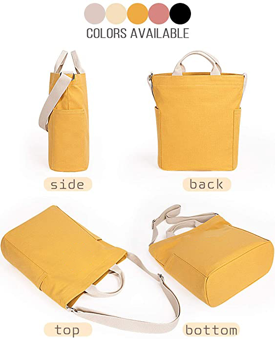 Cotton Canvas Tote Handbags Casual Shoulder Work Bag Crossbody Bag with Zipper Closure 