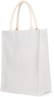 White Jute Shopping Tote Bags with Handles Wedding Bridesmaid Gift Bags Bulk Plain Bags to Personalize Embroidery DIY Art Crafts Reusable Grocery Bag