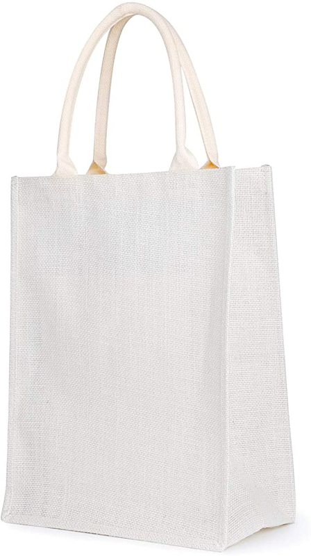 White Jute Shopping Tote Bags with Handles Wedding Bridesmaid Gift Bags Bulk Plain Bags to Personalize Embroidery DIY Art Crafts Reusable Grocery Bag