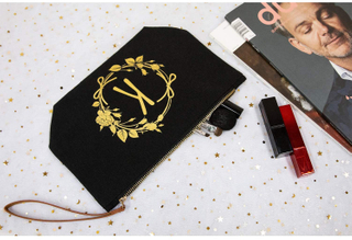 Canvas Black Cosmetic Bag Elegant Wedding Gifts for Bride Monogrammed Personalized Gifts for Women Travel Makeup Bag Pouch for Birthday Gifts Teacher Gifts 